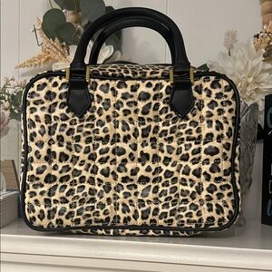 Lori Greiner Leopard Print Silver Safe-keeper jewelry travel case- Black & Cream